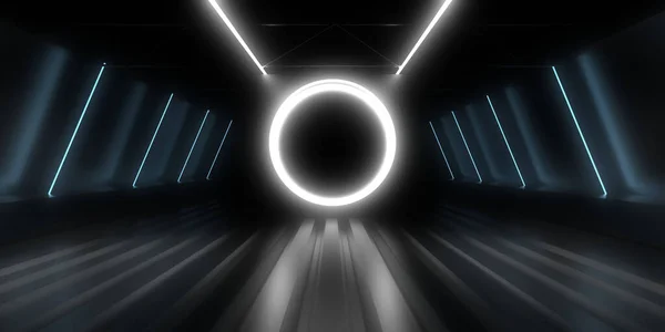 Fundo Abstrato Com Luzes Néon Neon Túnel Space Construção Ilustração — Fotografia de Stock