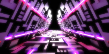 Üç boyutlu soyut arkaplan ve neon ışıkları. neon tünel 3d illüstrasyon