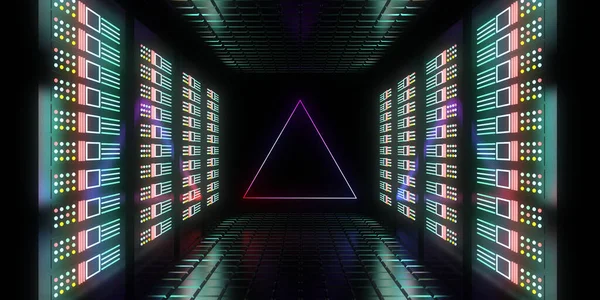 Toekomstig Datacenter Concept Met Neon Verlichting Illustratie — Stockfoto