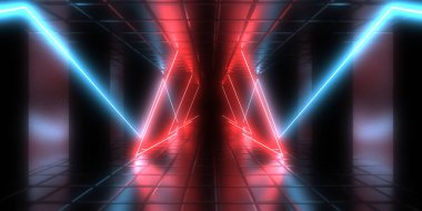 Üç boyutlu soyut arkaplan ve neon ışıkları. 3d illüstrasyon