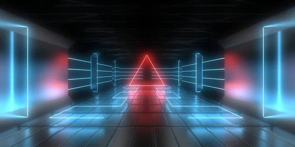 Abstrakter Hintergrund Mit Neonlicht Neon Tunnel Space Bau Illustration — Stockfoto