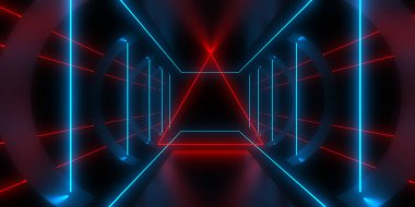 Üç boyutlu soyut arkaplan ve neon ışıkları. 3d illüstrasyon