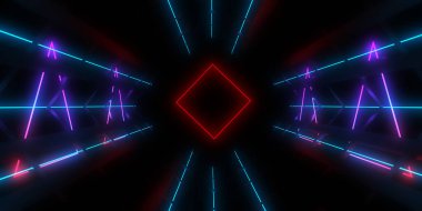 Üç boyutlu soyut arkaplan ve neon ışıkları. 3d illüstrasyon