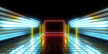 Üç boyutlu soyut arkaplan ve neon ışıkları. 3d illüstrasyon