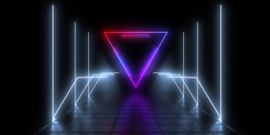 Üç boyutlu soyut arkaplan ve neon ışıkları. 3d illüstrasyon