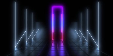 Üç boyutlu soyut arkaplan ve neon ışıkları. 3d illüstrasyon
