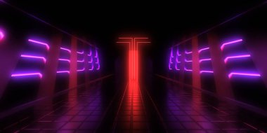 Üç boyutlu soyut arkaplan ve neon ışıkları. 3d illüstrasyon
