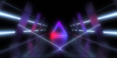 Üç boyutlu soyut arkaplan ve neon ışıkları. 3d illüstrasyon