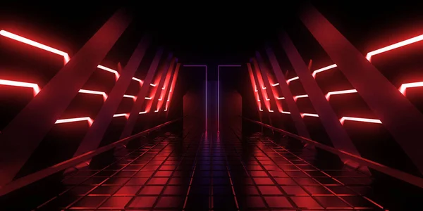 Üç boyutlu soyut arkaplan ve neon ışıkları. 3d illüstrasyon