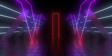 Üç boyutlu soyut arkaplan ve neon ışıkları. 3d illüstrasyon