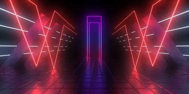 Üç boyutlu soyut arkaplan ve neon ışıkları. 3d illüstrasyon