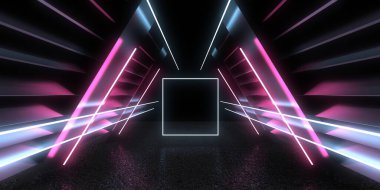 Üç boyutlu soyut arkaplan ve neon ışıkları. 3d illüstrasyon