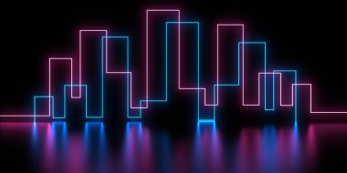 Neon lambalı 3 boyutlu özet arkaplan... 3 boyutlu illüstrasyon