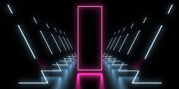 Abstract Background Neon Lights Neon Tunnel Space Construction Illustration — Stock Photo, Image