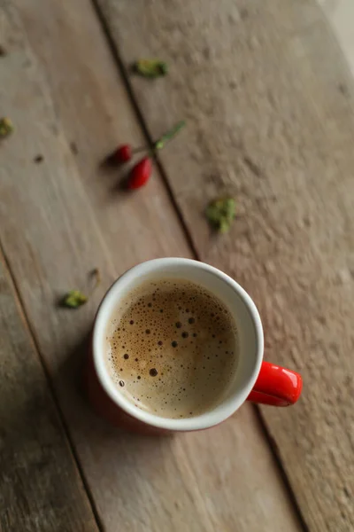 Kırsal Ahşap Arka Planda Bir Fincan Kahve — Stok fotoğraf