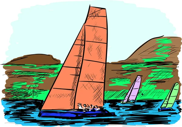 Yachtin Zonnige Dag — Stockvector