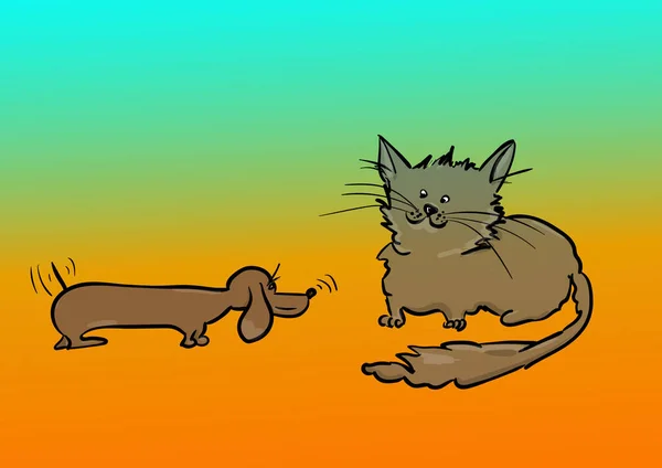 Eine Katze Und Ein Hund — Stockvektor