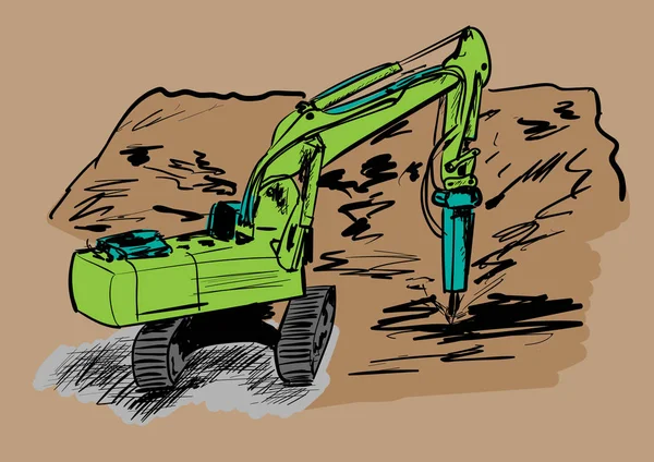 Excavadora Sitio Construcción — Vector de stock