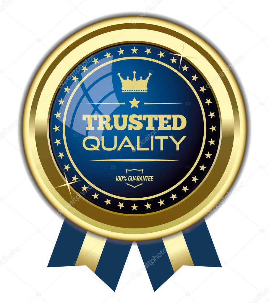 Trusted Quality. Vector Golden Badge with Ribbons.