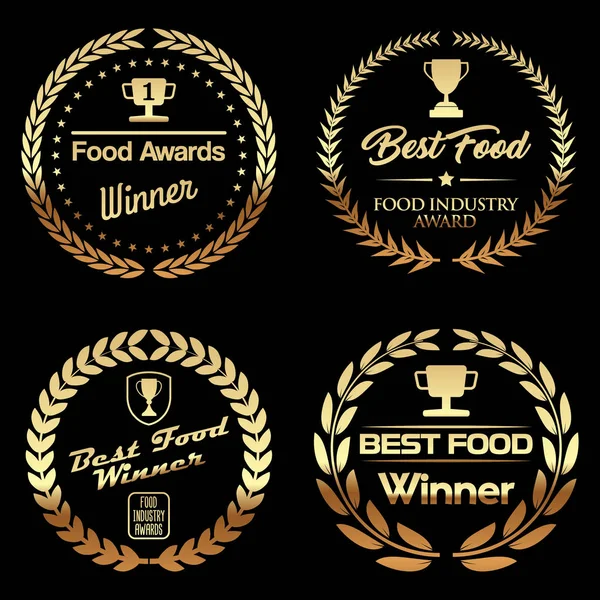 Premios Food. Set de Insignias de Corona de Oro . — Archivo Imágenes Vectoriales