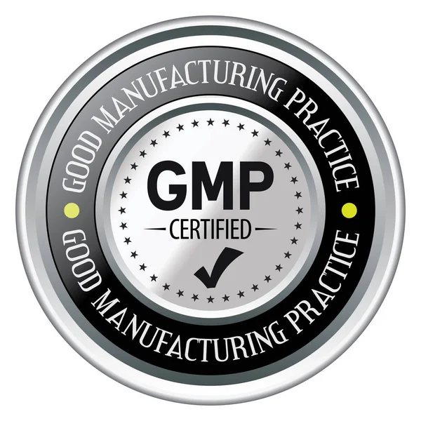 Gmp Dobra Praktyka Produkcyjna Srebrna Odznaka Vector — Wektor stockowy