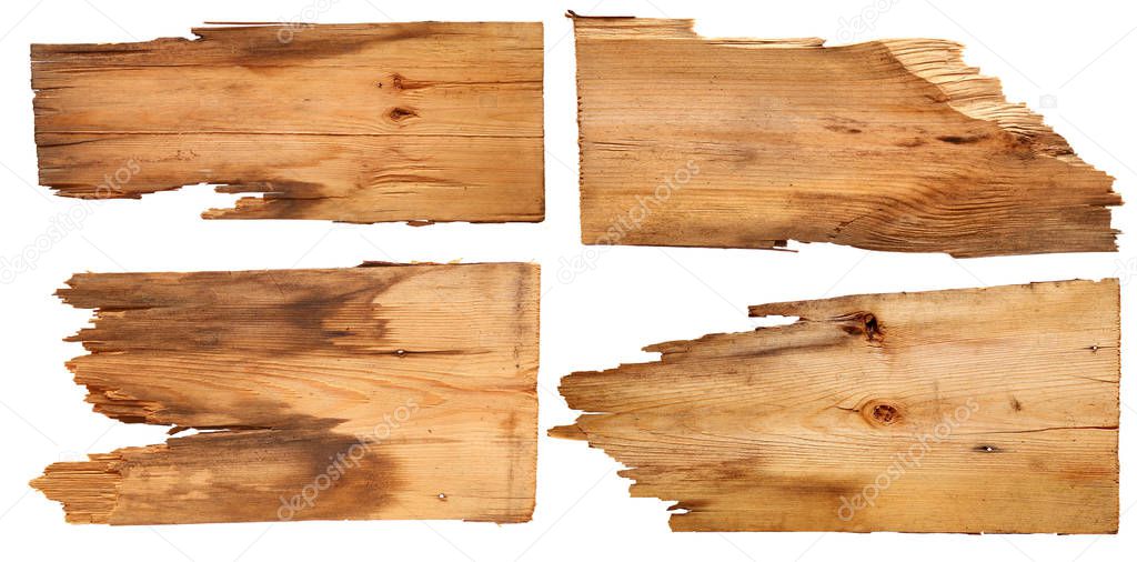 old wooden boards isolated on white background. close up of an e