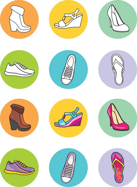 Zapatos Femeninos Moda Set Iconos — Vector de stock