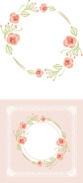 Στυλιζαρισμένη Στεφάνι Από Ροζ Τριαντάφυλλα Για Ευχετήρια Κάρτα — Διανυσματικό Αρχείο