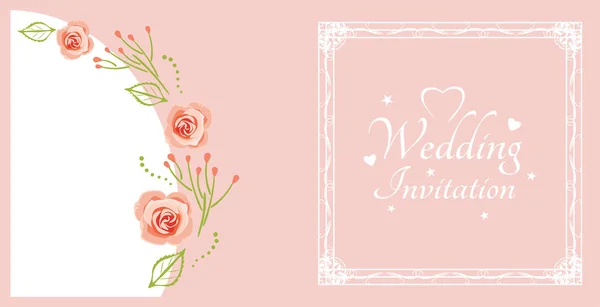 Προσκλητήριο Γάμου Δείγμα Για Καρτ Ποστάλ Ροζ Τριαντάφυλλα — Διανυσματικό Αρχείο