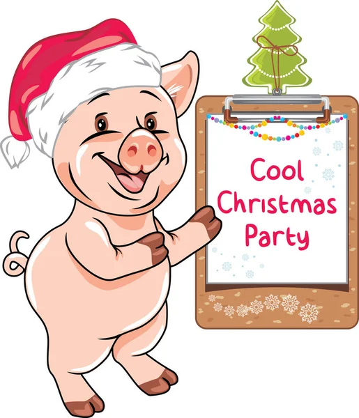 Komik Piggy Noel Partisine Davet Ediyor — Stok Vektör