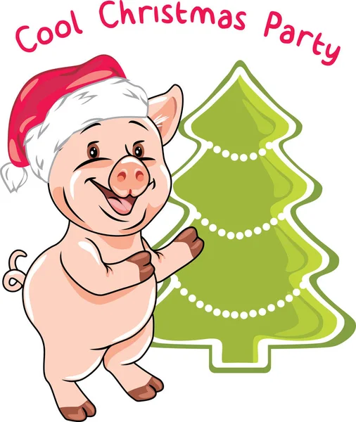 Happy Piggy Invites Christmas Party — Stock Vector