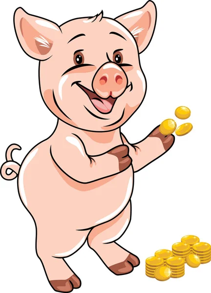 Buon Piggy Divertente Con Monete — Vettoriale Stock