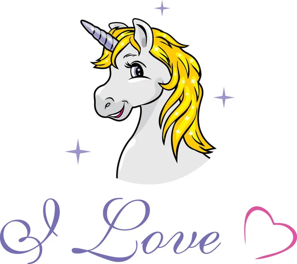 Portrait Une Licorne Grise Heureuse — Image vectorielle