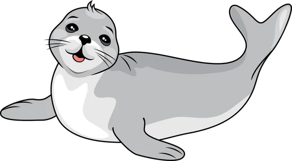 Funny Baby Seal Isolated White — Stock Vector