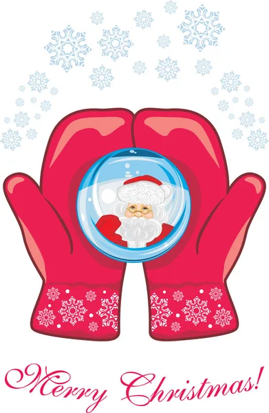 Moufles Rouges Avec Une Boule Verre Carte Postale Noël — Image vectorielle