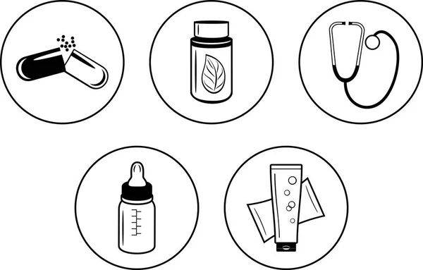 Cinco Iconos Para Diseño Farmacia — Vector de stock