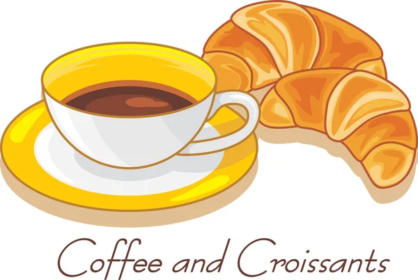 Café Croissants Aislados Blanco — Archivo Imágenes Vectoriales