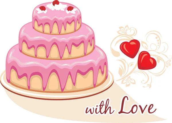 ピンクのフォンダンショコラ氷で覆われた誕生日ケーキ — ストックベクタ