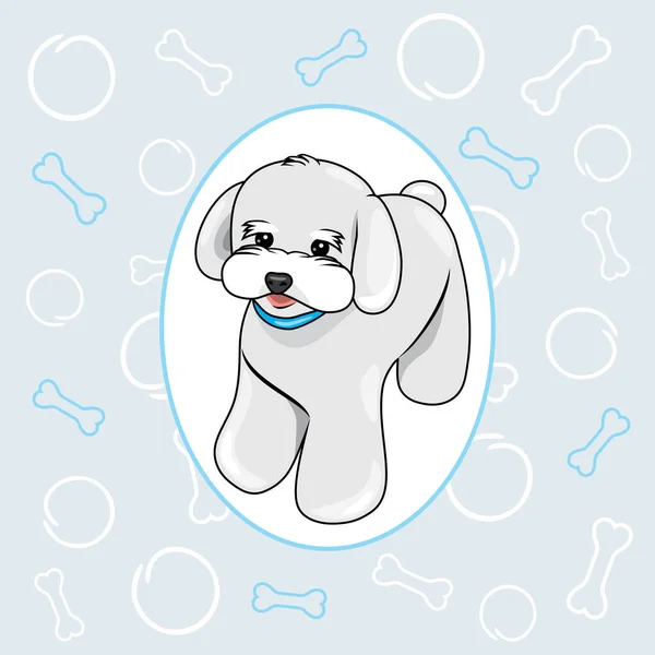 可爱的白色小狗在蓝色背景 男孩剪贴簿 — 图库矢量图片