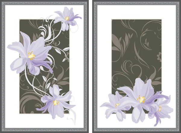 Twee Decoratieve Frames Met Lila Tulpen — Stockvector