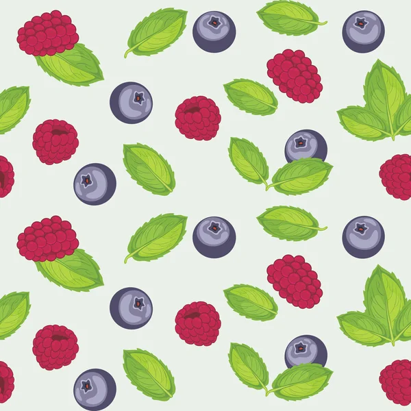 无缝模式与覆盆子 薄荷和蓝莓 — 图库矢量图片