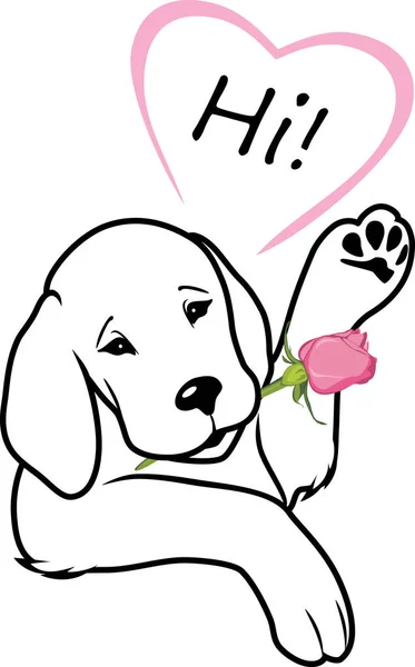 Retriever Donne Une Rose Dit Bonjour — Image vectorielle