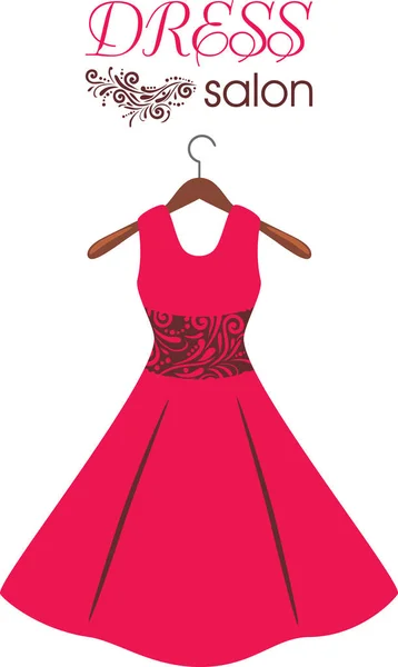 Vestido Rojo Percha Salón Vestimenta Señal Diseño Moda — Vector de stock