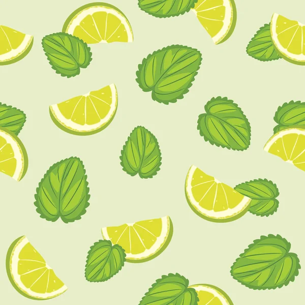 Seamless Pattern Mint Leaves Lime Slices — Stock Vector