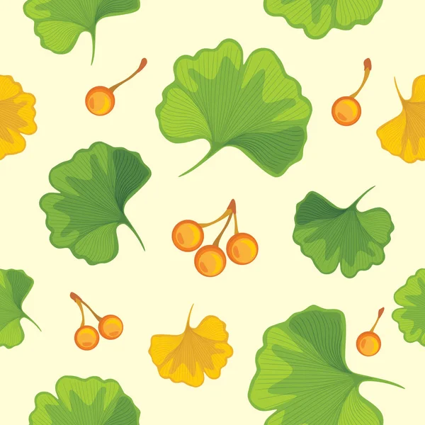 银杏叶与坚果 用于设计的无缝模式 — 图库矢量图片