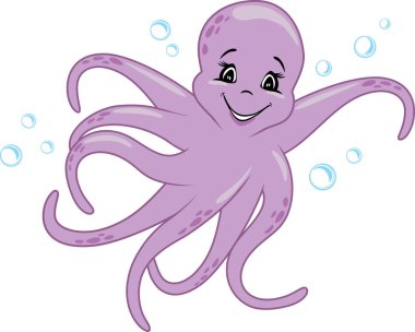 Komik gülümseyen ahtapot beyaz izole