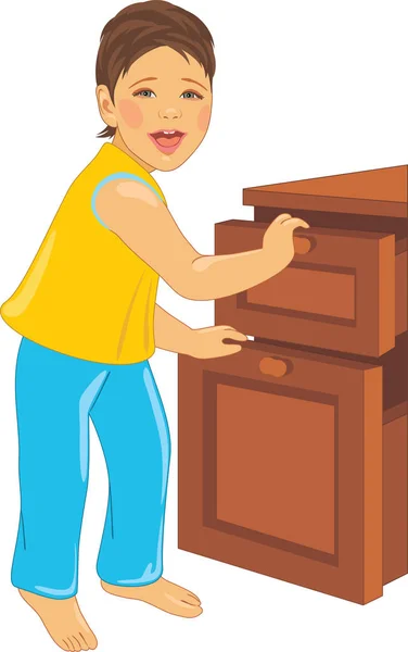 Laughing Child Opens Dresser — Stock Vector