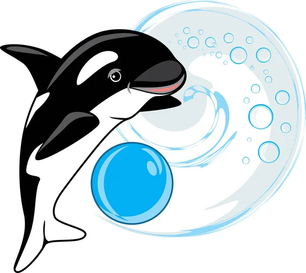 Orca Mit Ball Auf Der Welle — Stockvektor