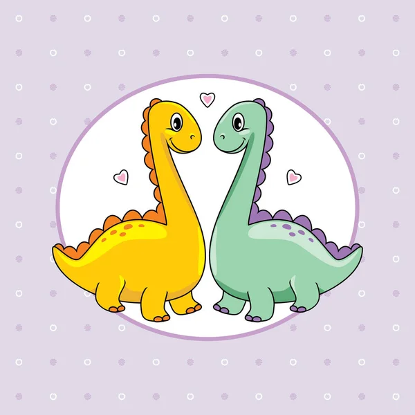 Dois Dinos Apaixonados Engraçados Fundo Abstrato Para Scrapbook — Vetor de Stock