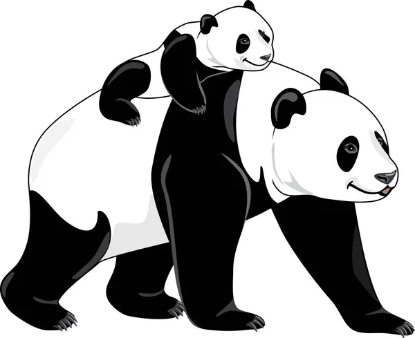 Joyful Panda Mom Her Baby — Stock Vector